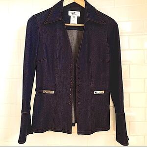 Vertigo Petites Paris Dark Blue Wash Fitted Denim Stretch Jacket Small Petite